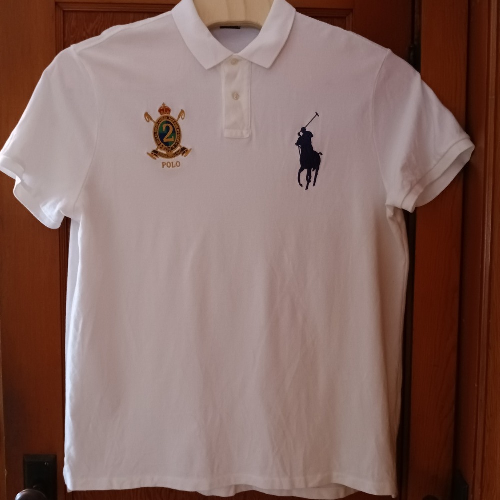 Polo Ralph Lauren Mens White Custom Slim Fit Big Pony Crest Polo Shirt XXL
